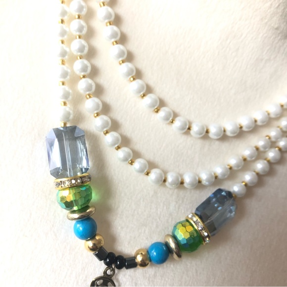 Handcrafted filigree teardrop Czech Pearl genuine emerald stone clasp necklace - Picture 8 of 11